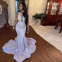 glitter elegant sexy prom dresses sleeveless mermaid sequins shiny plus size african black girl formal evening party gowns