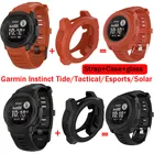 4in1 силиконовый ремешок для смарт-часов Garmin инстинкт прилив Тактический Киберспорт Солнечный Смарт-часы-браслет + чехол + стеклянная пленка протектора экрана