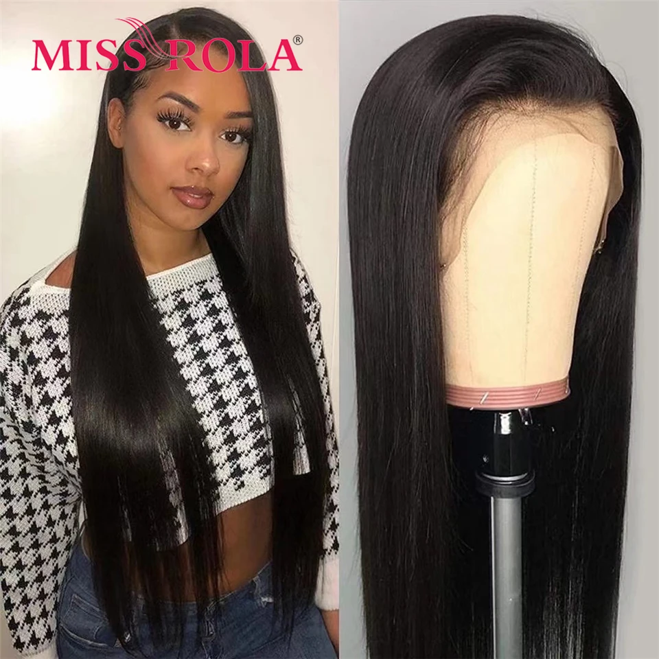 Miss Rola Lace Front Human Hair Wigs Brazilian Remy 100% Human Hair Straight Wig 13*4 Lace Frontal Wig Pre Plucked Middle Ratio