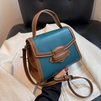 color contrast small pu leather crossbody bags with short handle for women 2021 hit winter luxury shoulder handbags and purses