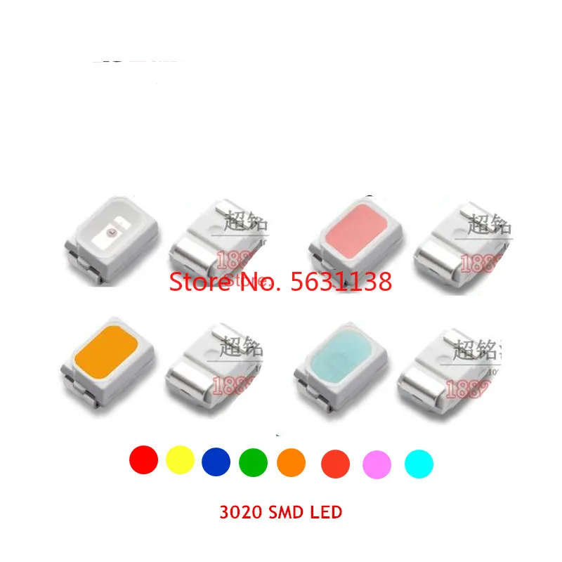 100 шт. 3020 SMD LED красный синий зеленый желтый оранжевый Янтарный розовый