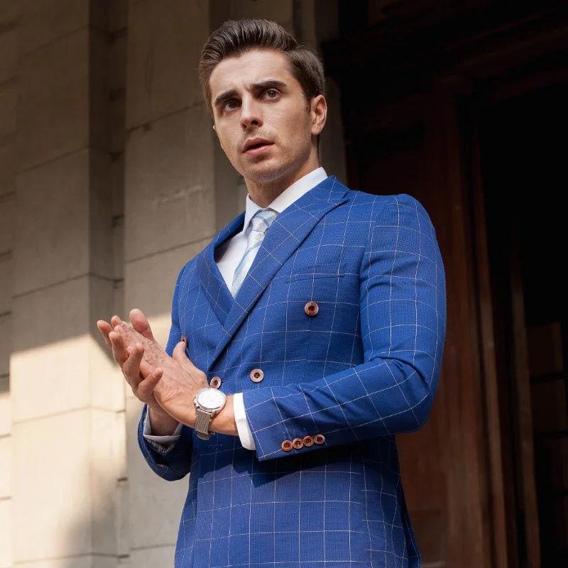 Мужской однобортный Свадебный комплект роскошный из двух предметов в клетку