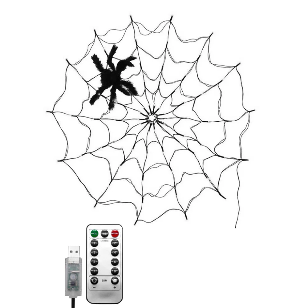 

Halloween Decoration Light LED Lantern 1 Meter Spider Web Light Distribution Spider Funny Room Atmosphere Decoration Light USB