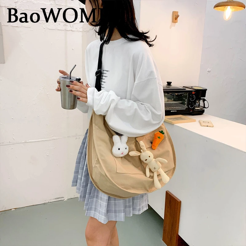 

BaoWomen Осенняя сумка через плечо в стиле преппи, милая сумка через плечо с вышивкой в виде кролика, подходит для девочек-подростков, женская су...