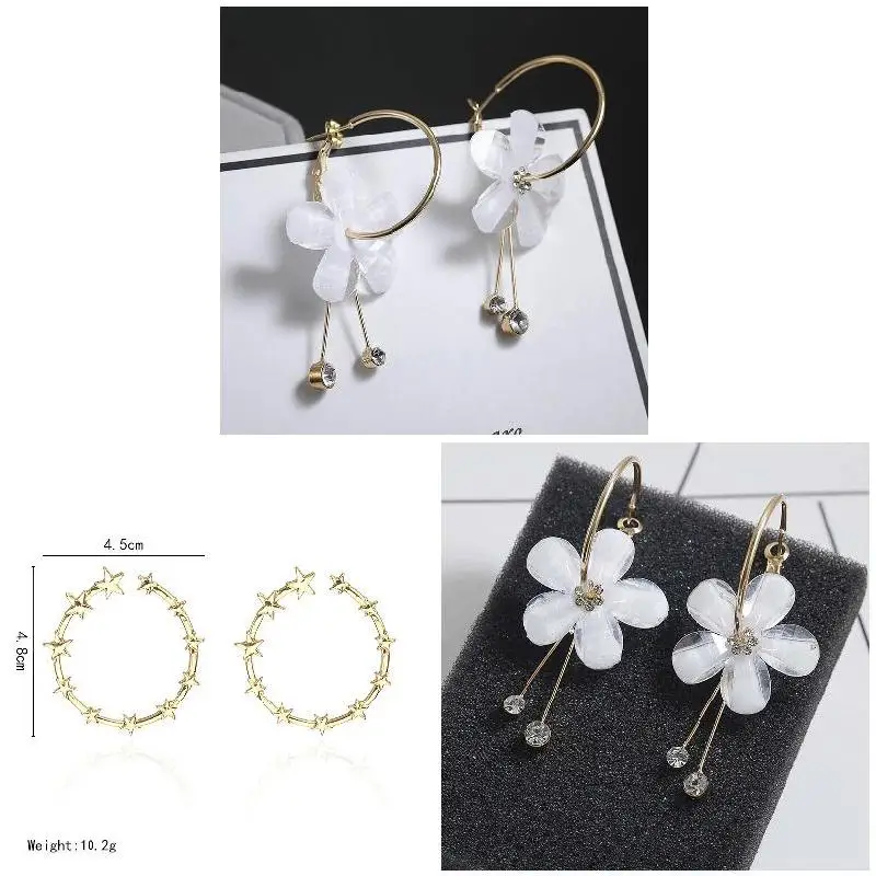 Женские круглые висячие серьги с милым цветком и пятиконечной звездой роскошные
