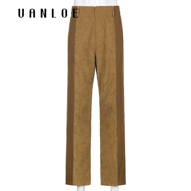 

UANLOECorduroy Y2K Joggers Women Cargo Pants Streetwear Patchwork Vintage High Waist E Girl Aesthetic Straight Trousers Ladies
