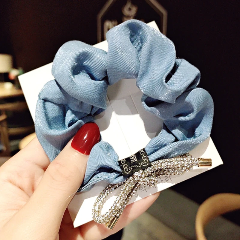 

New Sweet Girl Elastic Hair Bands Temperament Flash Drill Bow Women Hair Ring Simple Large Intestine Circle Hair Tie Headdress