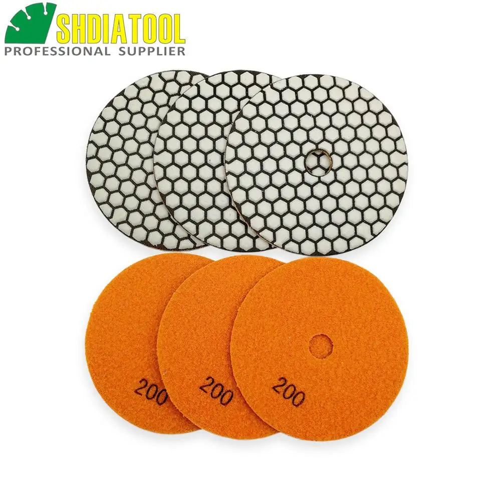 

SHDIATOOL 6pcs Dia125mm Grit 200 Resin bond diamond flexible polishing pads 5"dry sander pads#200 B granite ceramic sanding dics