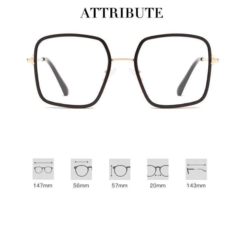 

2020 New Ladies oversized square glasses frame retro big transparent glasses metal frame with flowers fashion glass