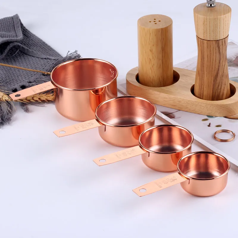 

Мерная чашка из нержавеющей стали с медным покрытием, набор из 4 предметов, инструменты для выпечки, позолоченная мерная ложка с широкой руч...