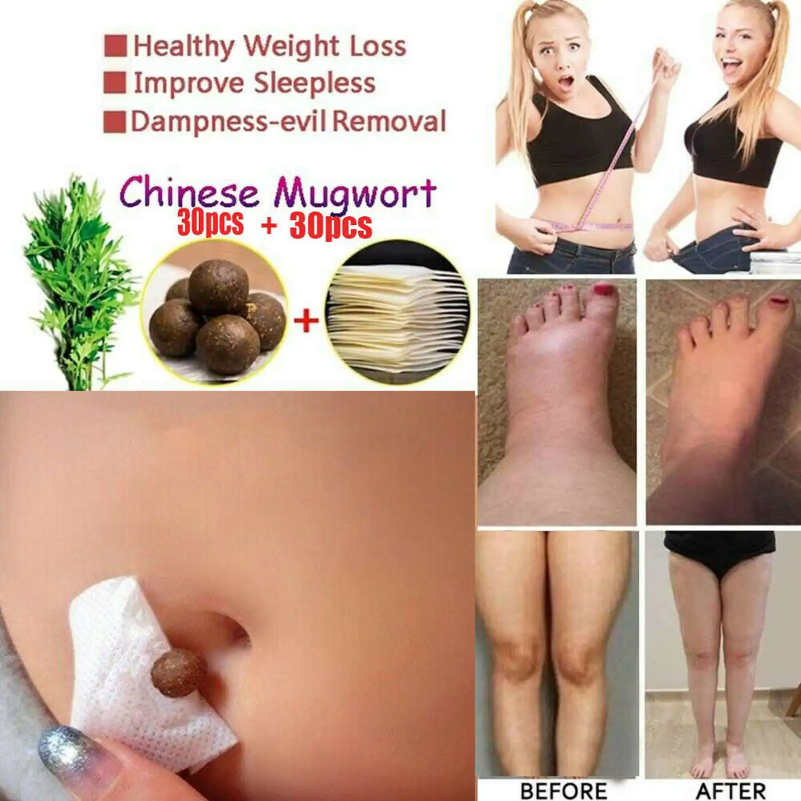 

30 Pcs Navel Sticker Dampness-Evil Removal Weight Loss Slimming Chinese Mugwort Natural Herbs Belly Patch Warm Uterus