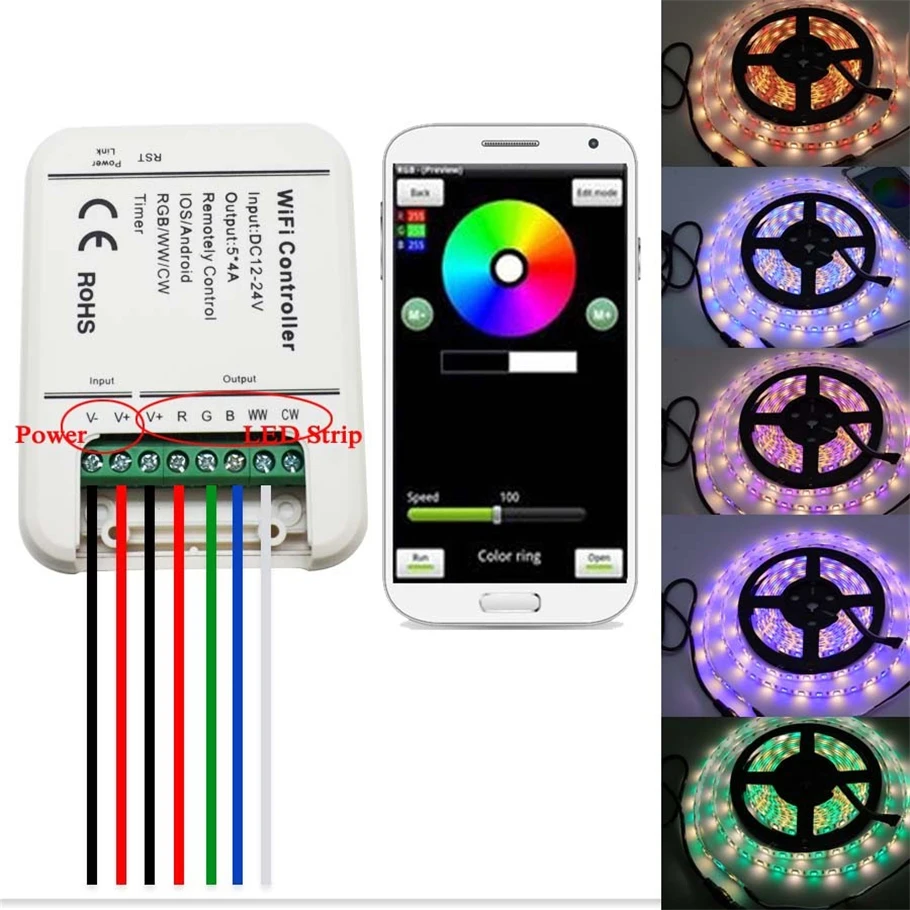 

RGB/WW/CW WIFI LED Controller DC12-24V IOS Android Smart Timer Controller Music Control For LED Strip Lights Home Decoration