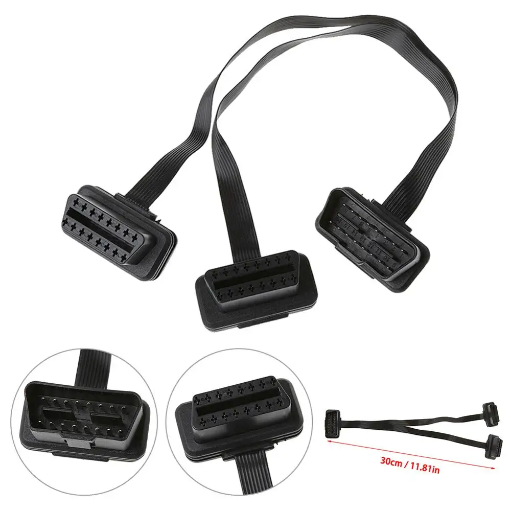 Новый 30 см 16 Pin OBD2 штекер двойной женский сплиттер плоский тонкий Y разъем