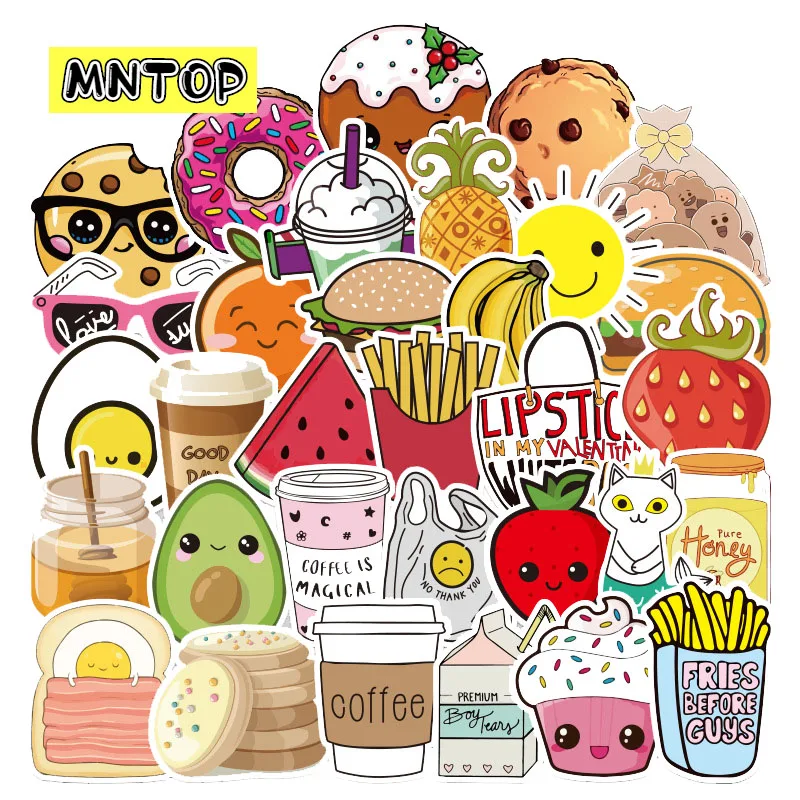 10/30/50/100pcs/Set Cartoon Food Cookies Waterproof Graffiti Stickers For Luggage Scrapbook Skateboard Laptop Bicycle Motorcycle