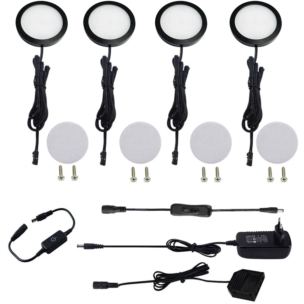 aiboo black led under cabinet lamp round 346812 counter lights lighting kit touch dimmer switch for cupboard kitchen free global shipping