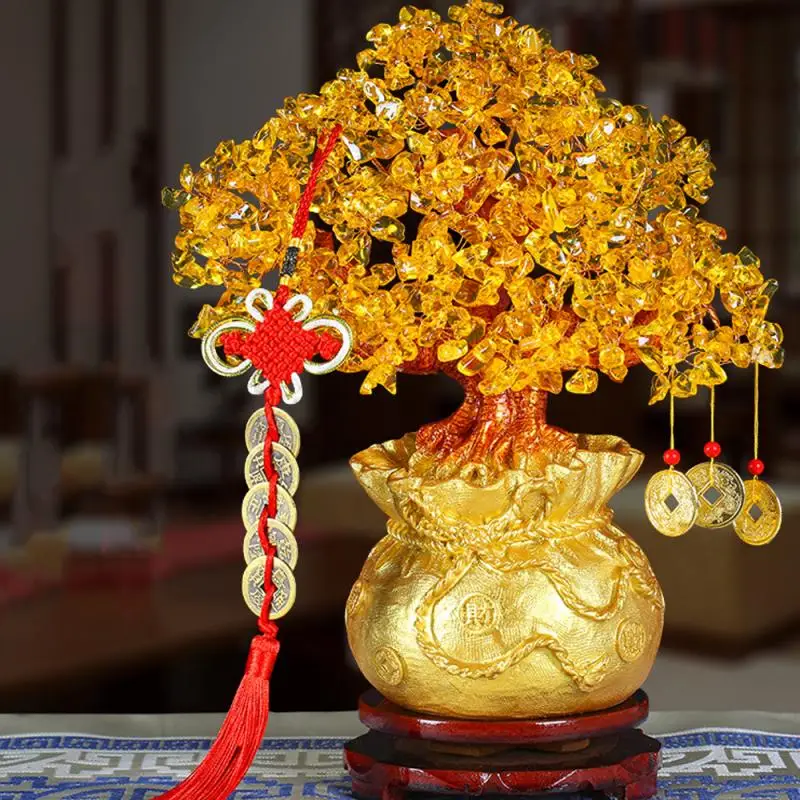 

Natural Citrine Lucky Money Tree Cash Cow Business Craft Crystal Rich Tree Golden New Home Gift Ingot Tree Sculpture Decoration