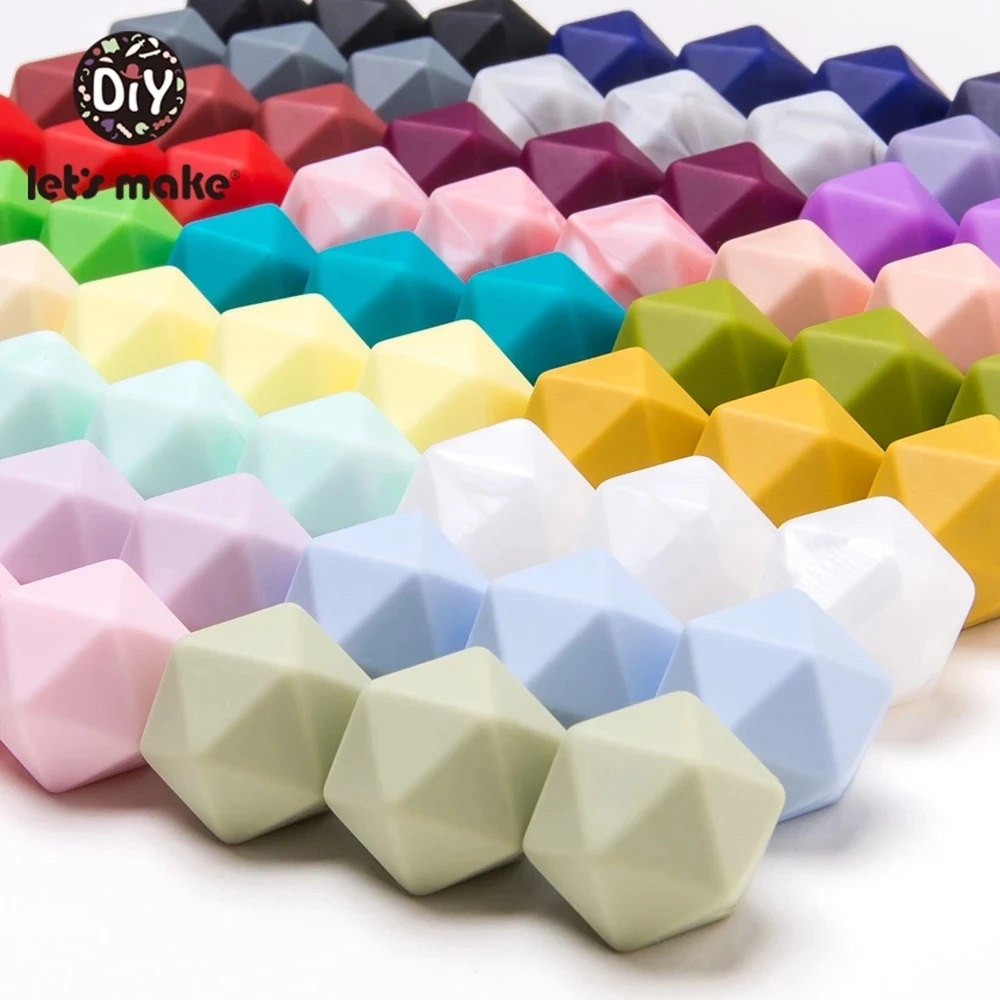 Let's Make 10pc 14mm Silicone Beads Hexagon Bpa Free Silicone Teether Diy Teething Toy Baby Chewable Accessories Baby Teether