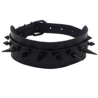 spike rivet black leather choker collar chain necklace women studded punk chocker necklaces gothic jewelry chunky necklace
