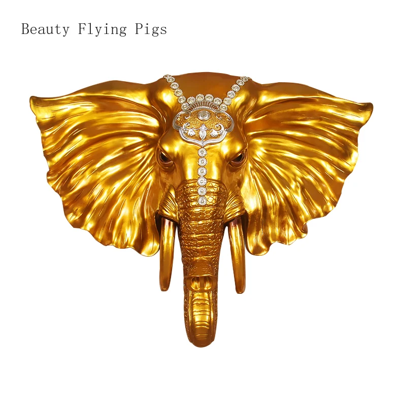 

European gold resin elephant head wall hanging home living room bar restaurant animal head lucky auspicious elephant decoration