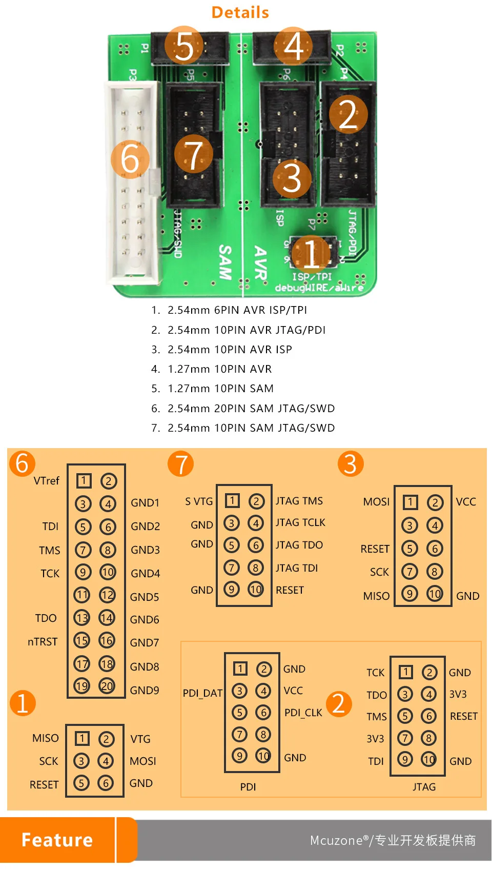 Mcuzone Atmel-ICE Adapter board 1,27-2,54 AVR(ISP JTAG PDI TPI) SAM(JTAG SWD) ATATMEL-ICE-ADPT Atmel-ICE Adapter Kit