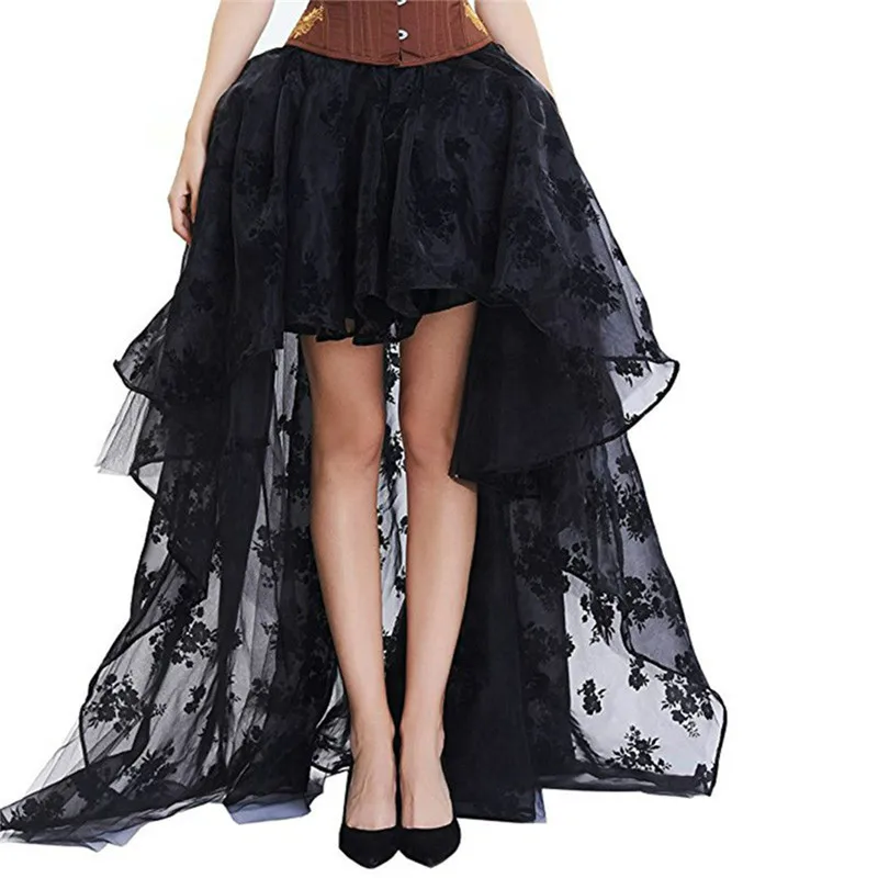 

Black White Female Gothic Tulle Skirt Steampunk Maxi Lace Floral Ball Gown Vintage Shows Dance Party Corset Skirts Womens 6XL