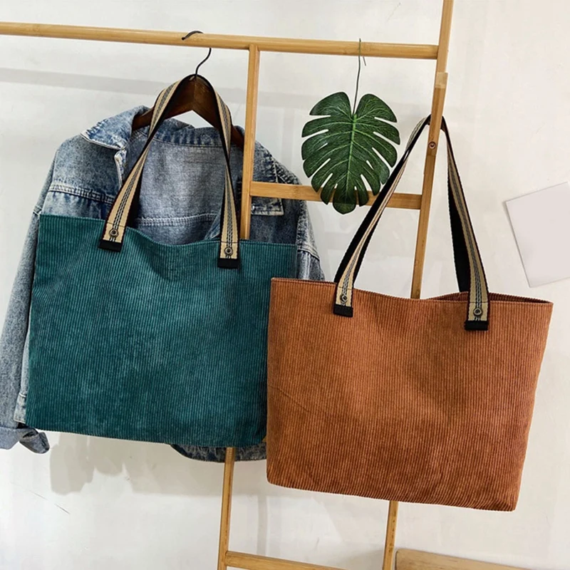

Art Bag Fashion Shoulder Bag Female Corduroy Bag Retro Big Bag Simple Style School Bag