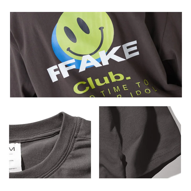 

FAKE Club Smile Print Tshirts Harajuku Casual Streetwear Tops Tees Hip Hop Summer Short Sleeve T Shirts