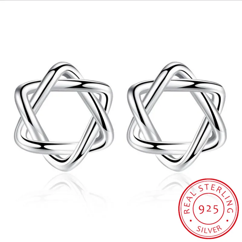 

925 Sterling Silver Earrings Hollow Pentagram Star Stud Earrings For Women Simple Girl Sterling-Silver-Jewelry