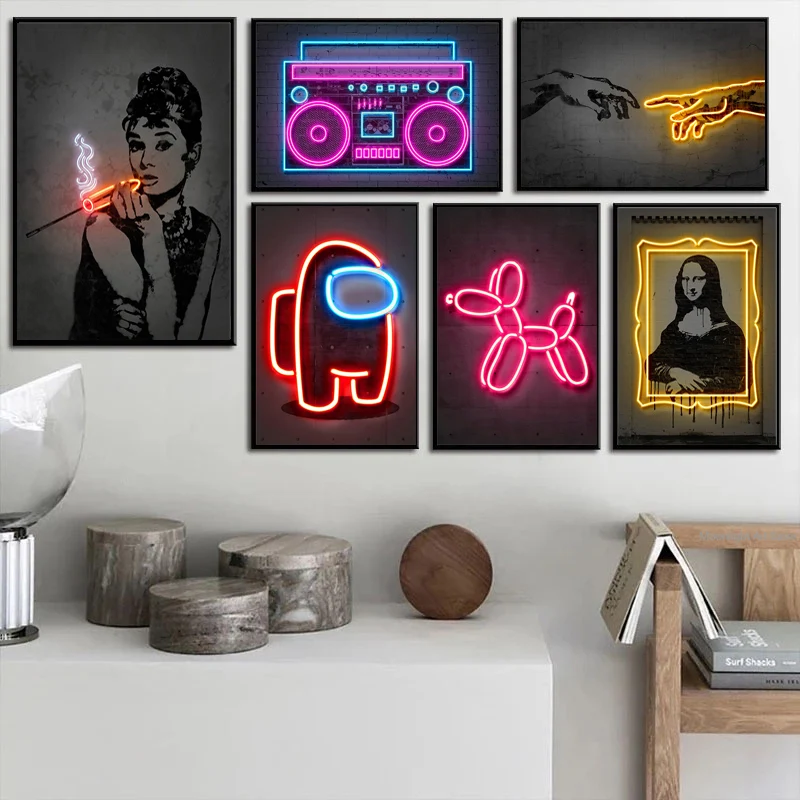 

Retro Neon Street Graffiti Posters Creation Wall Art Nordic Style Canvas Painting Print Balloon Dog Pictures Bar Room Home Decor