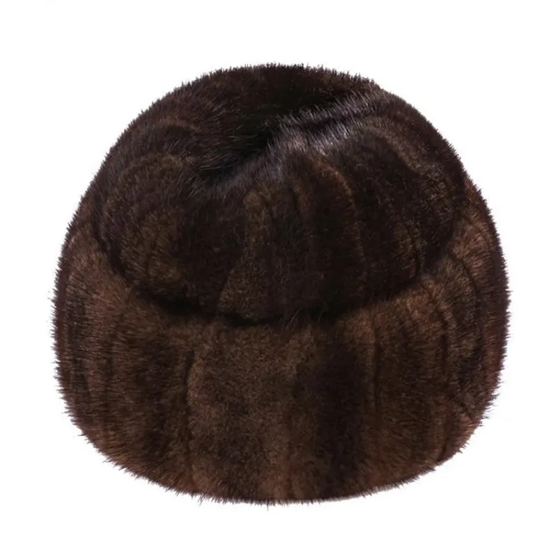 Thick Warm Winter hat Men Real Mink Fur Russian Bomber Hats Outdoor Male Windproof Snow Ski Cap for Dad H52