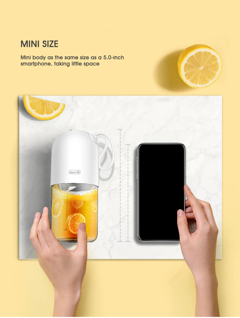 Xiaomi Mijia Deerma, 300 мл, портативная соковыжималка лимонного и оранжевого цветов, блендер, мини Капсульная форма, электрическая чашка для сока, DEM-NU01