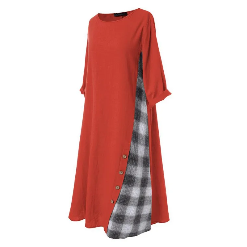 

Women Dress One Piece Patchwork Floral Plaid Print Elegant Leisure Holiday Dress Plus Size Loose Button Long Dress Y1