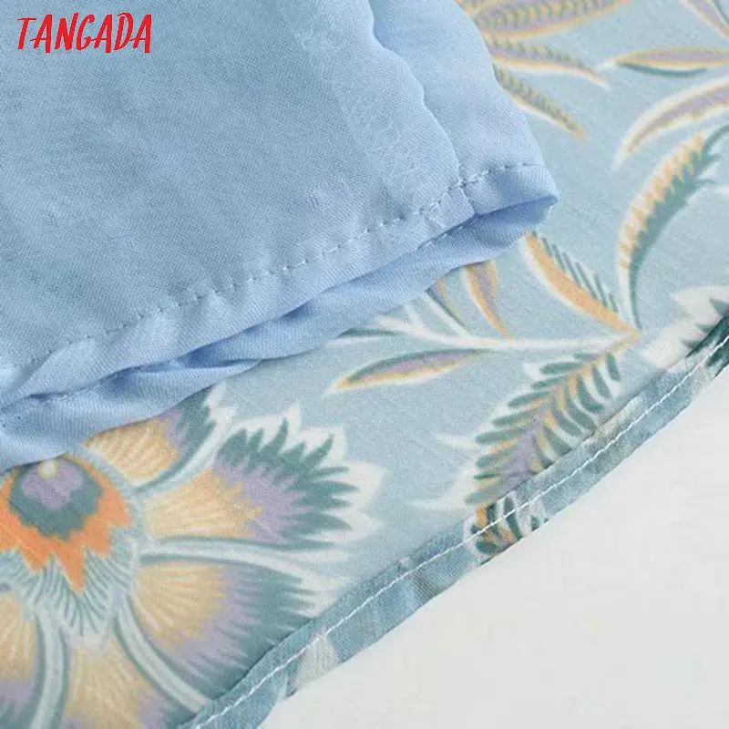 Tangada женское синее платье с цветочным принтом и рюшами, винтажное плиссированное платье с длинным рукавом, женские длинные платья в стиле бохо, vestidos 5Z65