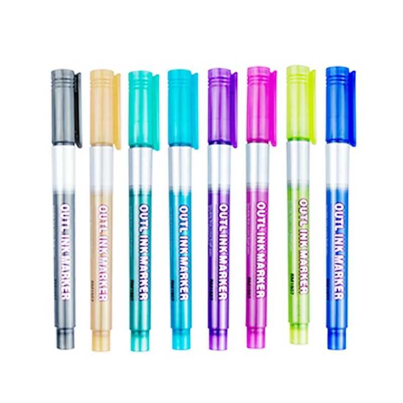 

8pcs/lot Metallic Double Lines Art Markers Out line Pen Stationery Art Drawing Pens for Calligraphy Lettering Color Scrapbooking
