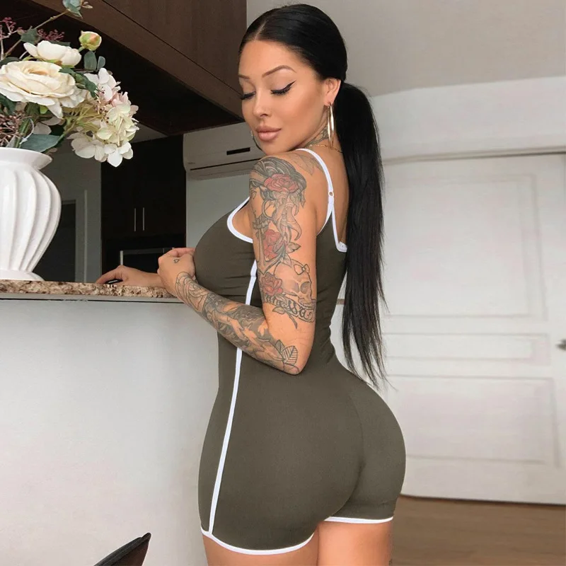 

Women's Sling Jumpsuit Summer Fashion Sexy U-neck Halter Stretchy Bodysuit Solid One piece jumpsuit Shorts Slim Fit clothes