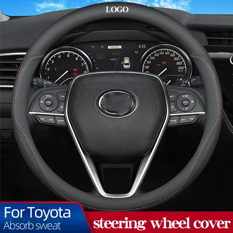 

Leather Steering Wheel Cover For Toyota Avalon CHR PRADO RAV4 Four Seasons Absorb Sweat Moisture Auto Interior Breathability