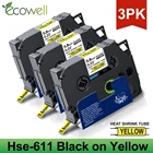 Термоусадочные трубки Ecowell 3PK, ленты, совместимые с Brother Hse-211 Hse 211 hse 611, бело-желтые этикетки для сенсорного принтера P