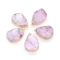 natural stone pendants water drop pink druzy crystal for jewelry making diy exquisite necklace earrings accessories