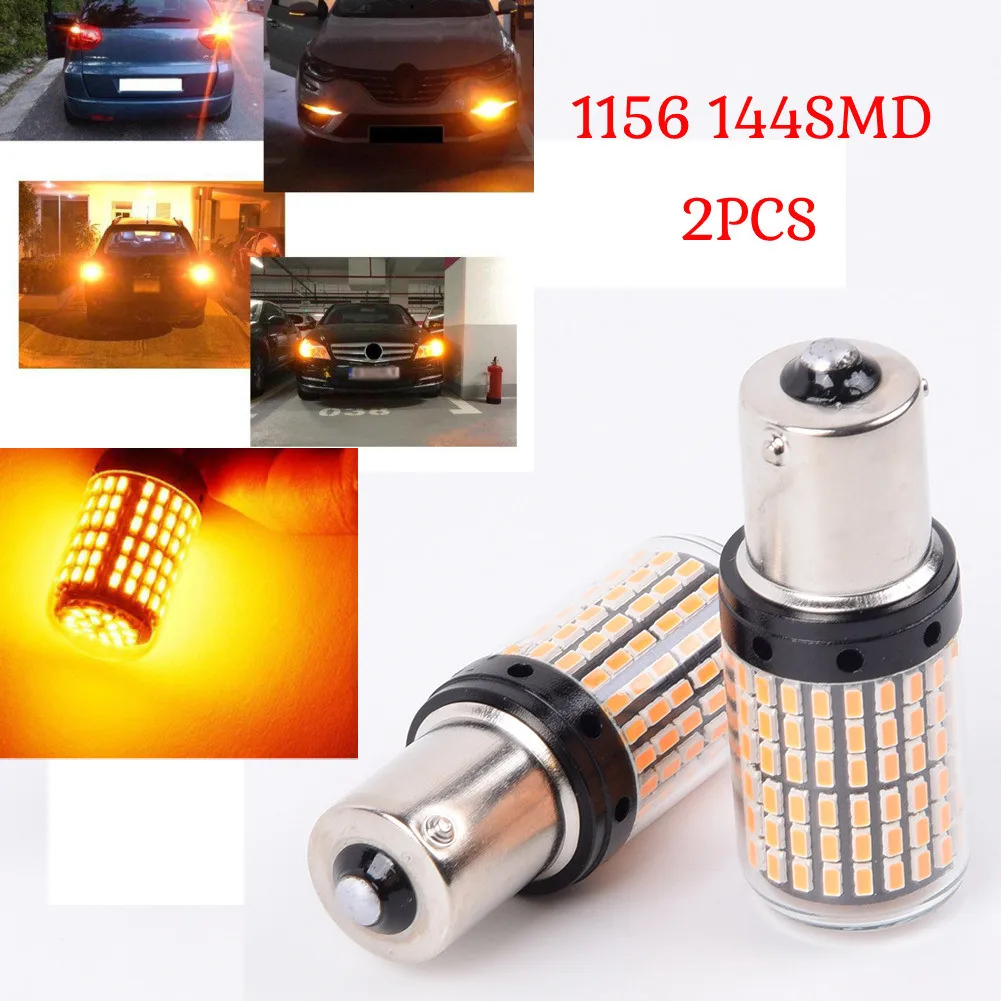 

2pcs LED Turn Signal Lights 12V 1156 144SMD BAU15S PY21W Canbus Amber Car LED Turn Signal Lights Lamps