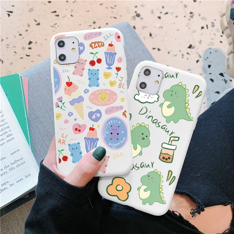 

Cute Dinosaur Bear Phone Case For Xiaomi Redmi Note 10 9 8 Pro 10S 9S 9T 8T 7 9A 9C 8A 7A Mi 11 Lite Poco X3 NFC F3 M3 Pro Cover