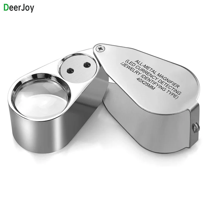 

40X Jewelers Loupe Magnifier Magnifying Glasses LED/UV Illuminated Jewelry Loop Pocket Folding Magnifying Glass with Metal