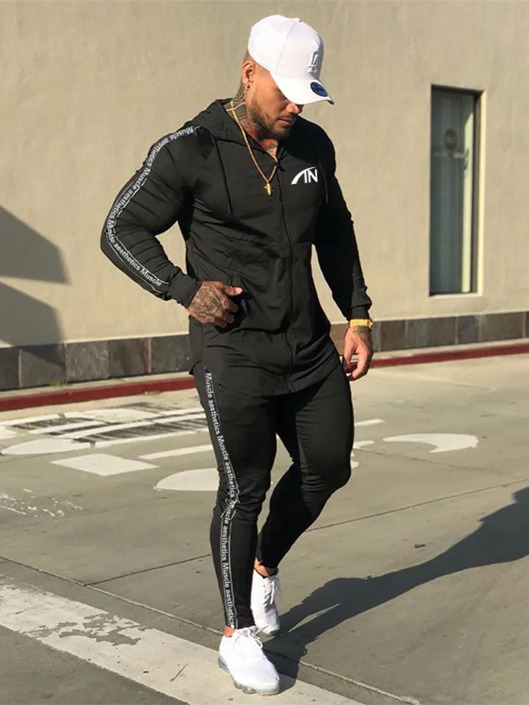 Костюм спортивный мужской из 2 предметов толстовка с капюшоном и штаны костюм для