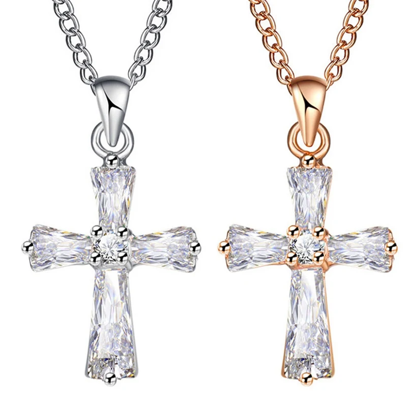 Ожерелье женское с подвеской в виде креста из розового золота | Украшения и