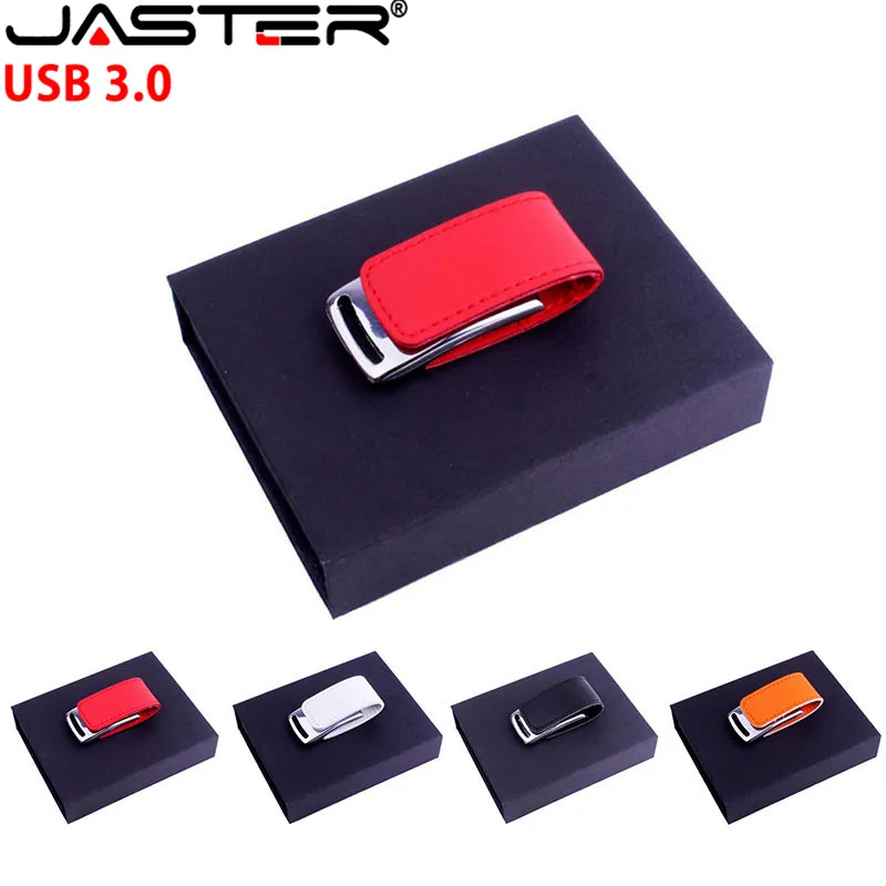 JASTER USB 3.0 customer LOGO metal leather usb + gift box usb flash drive pendrive 4GB 8GB 16GB 32GB 64GB memory stick U disk