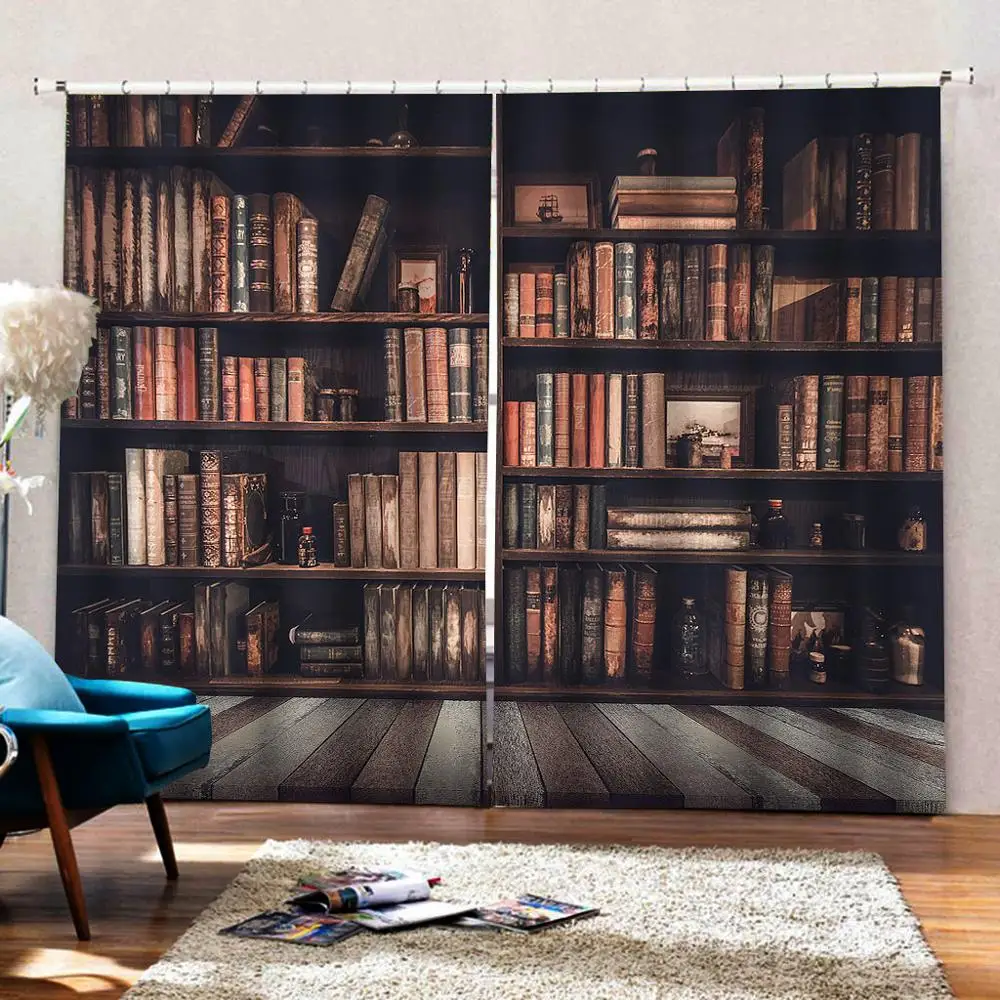 Коричневые книжные шторы 3D окна занавески для гостиной в спальню Cortina