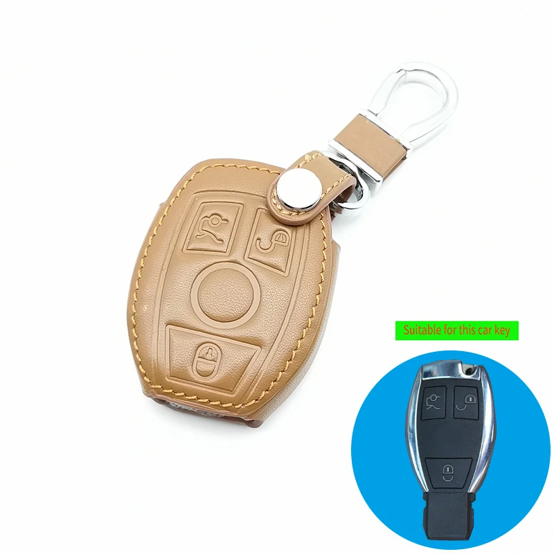 Genuine Leather Key Fob Case Cover for Mercedes Benz CLS CLA Class SLK AMG GL R A B C S 3 Buttons Remote Control Holder | Автомобили и