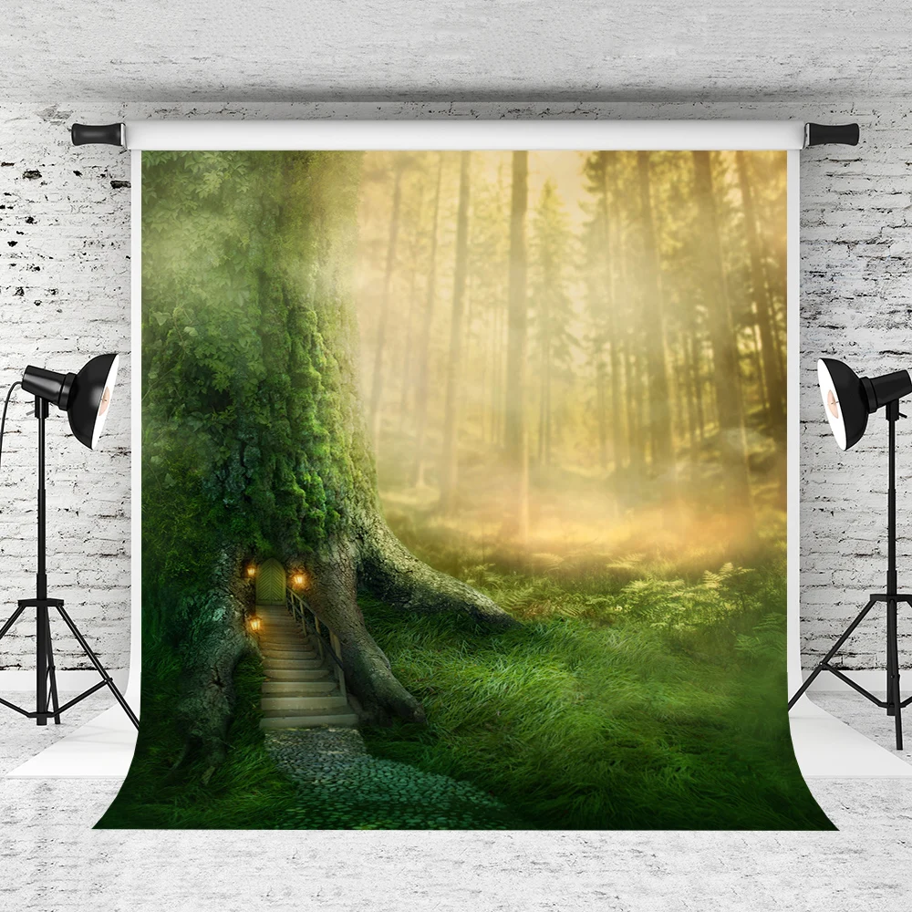 

VinylBDS 5X7FT Photographic background Fantasy Forest Plant Tree House studio Excluding bracketbackdrops baby boy 10ft*20ft