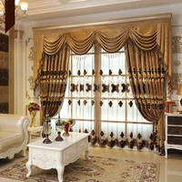 european style luxury brown curtains for living room bedroom embroidered gold curtain screens used for luxury curtains