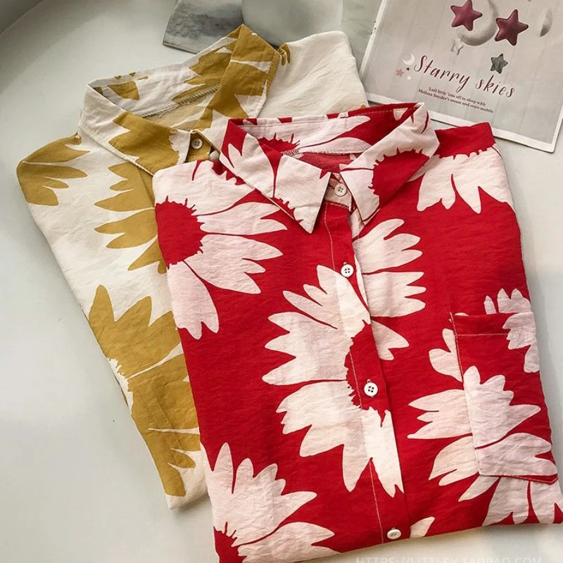 Женская блузка с цветочным принтом Vangull Пляжная рубашка длинным рукавом и