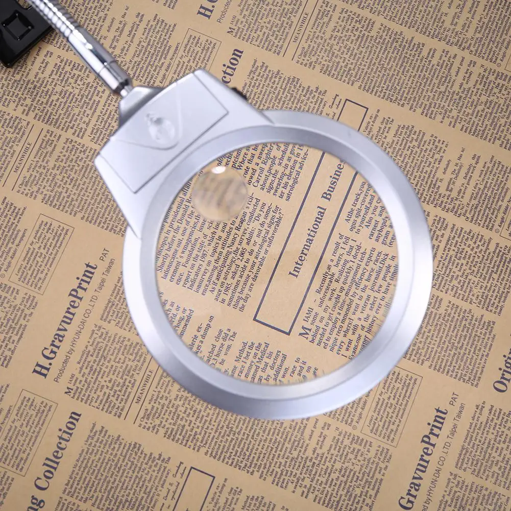 

Magnifier Clip-on Lighted Table Desk LED Reading Lamp 2x 5x Large Lens Magnifying Glass Metal Hose with Clamp for Reading